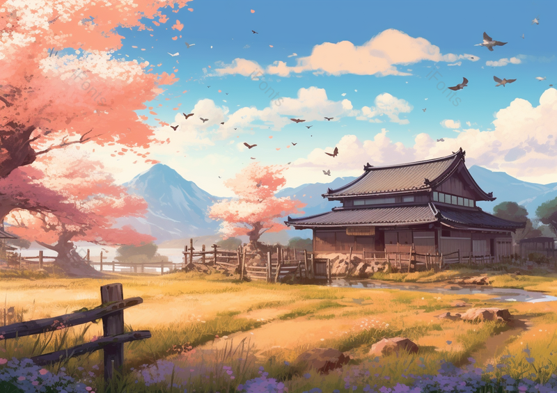 日漫风格蓝天白云建筑插画手绘,插画/手绘图,插画/手绘图库,插画/手绘图下载,插画/手绘